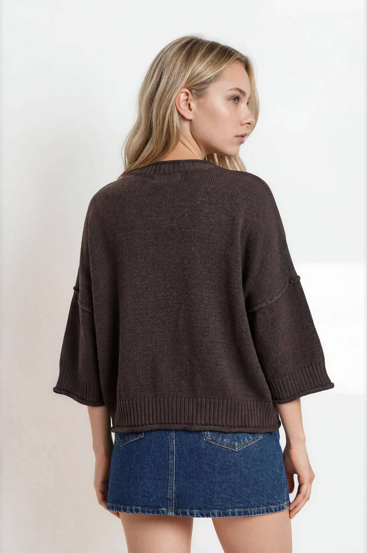 EXPOSED SEAM DROP SHOULDER SHORT SLEEVE PULLOVER - Baycreek & Co