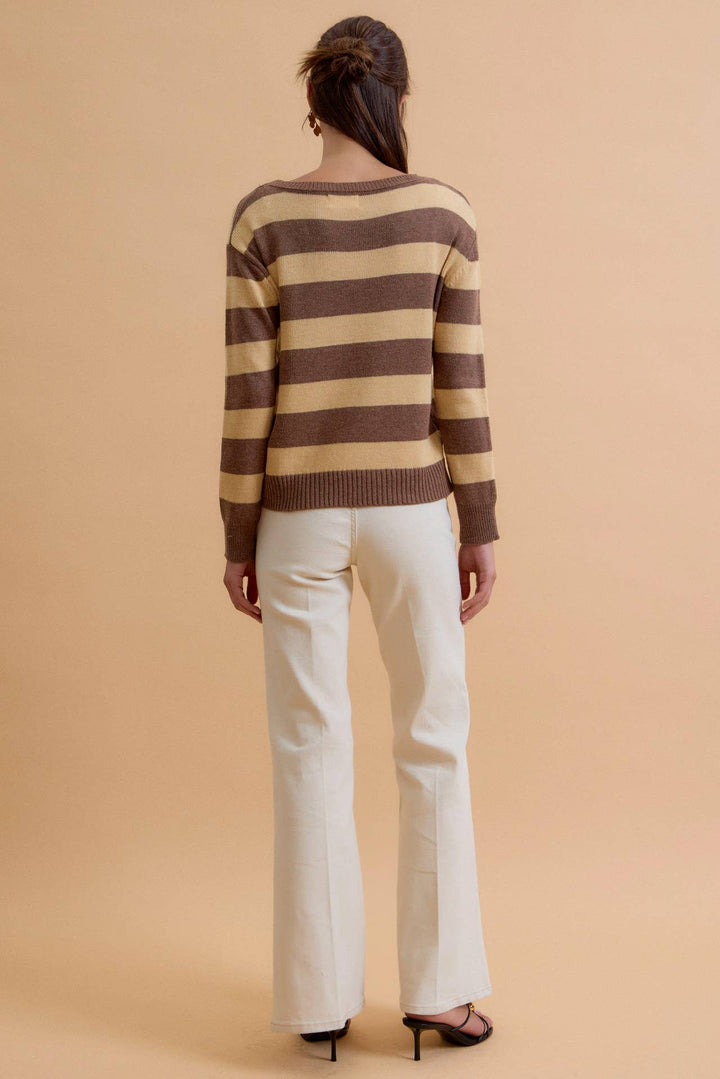 ANGORA BLEND RELAXED FIT WIDE STRIPED SWEATER: MOCHA / L - Baycreek & Co