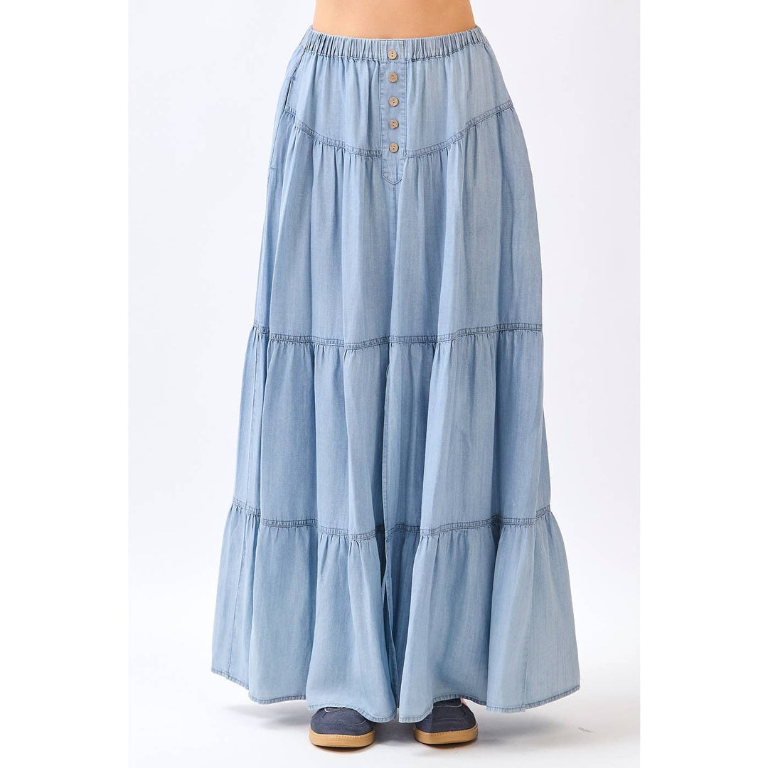 Chambray Front Button Skirt