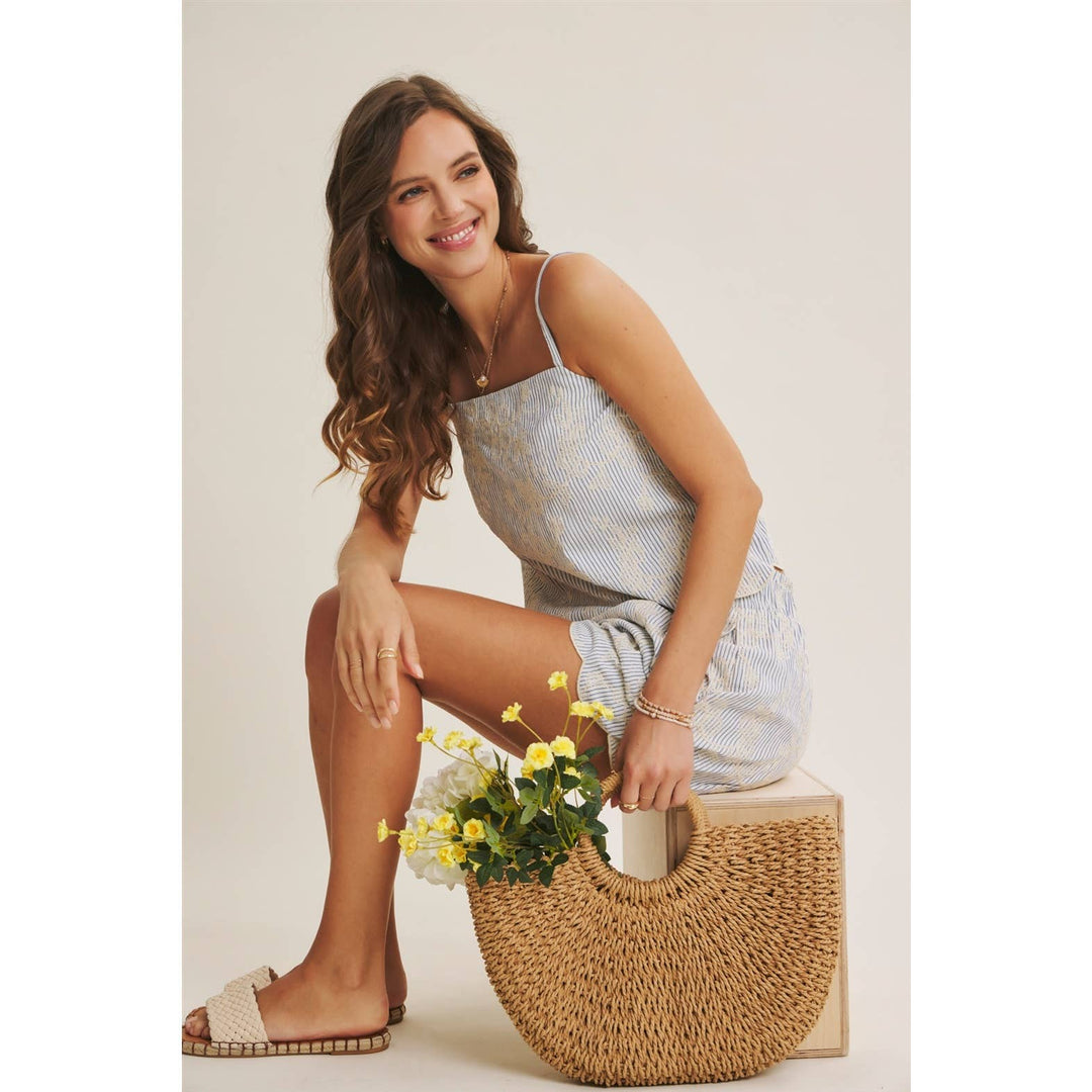 VERSATILE SUMMER STAPLE STRIPE EMBROIDERED SCALLOP TANK TOP - Baycreek & Co