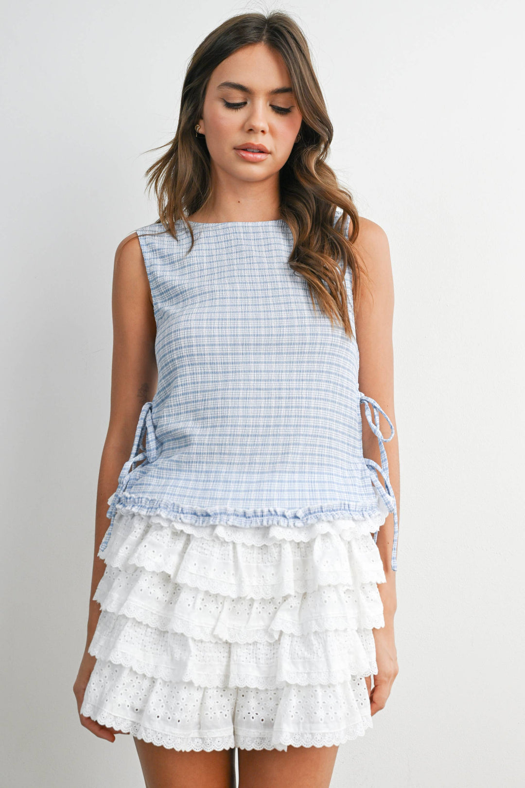 Checkered Lace-Up Vest - Baycreek & Co
