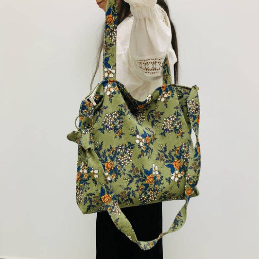 Floral Corduroy Tote