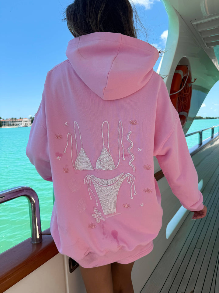 Lottie Pink Bikini Beaded Ocean Hoodie 100% Cotton - Baycreek & Co