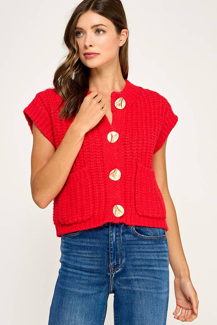 Scarlet Knit Button Vest