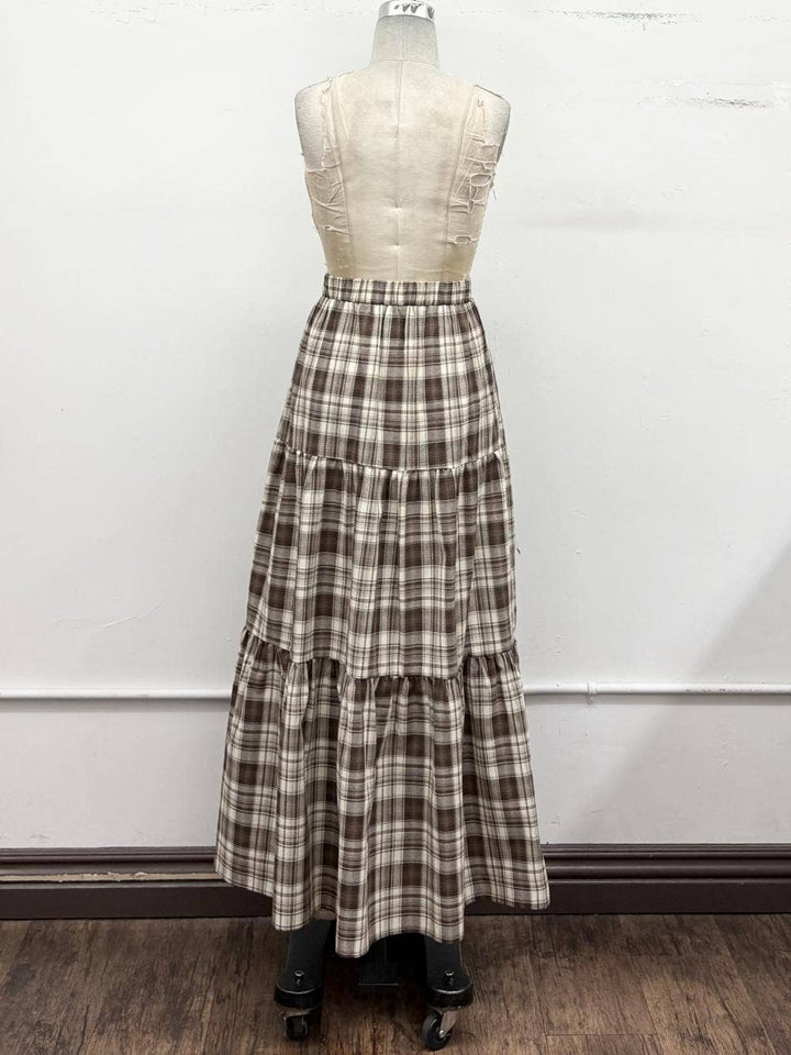 Plaid Tiered Maxi Skirt
