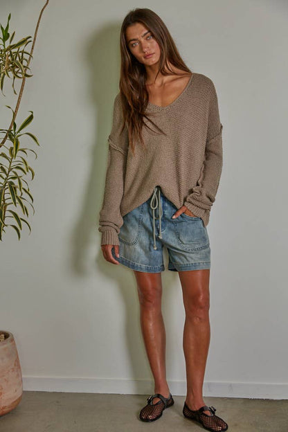 Lauren Knit Sweater V-Neck Long Sleeve Top