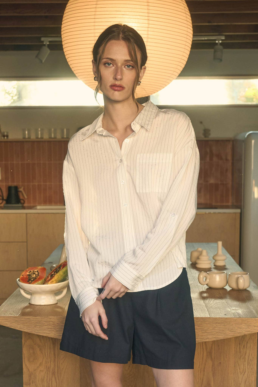 Pinstripe Long Sleeve Top - Baycreek & Co