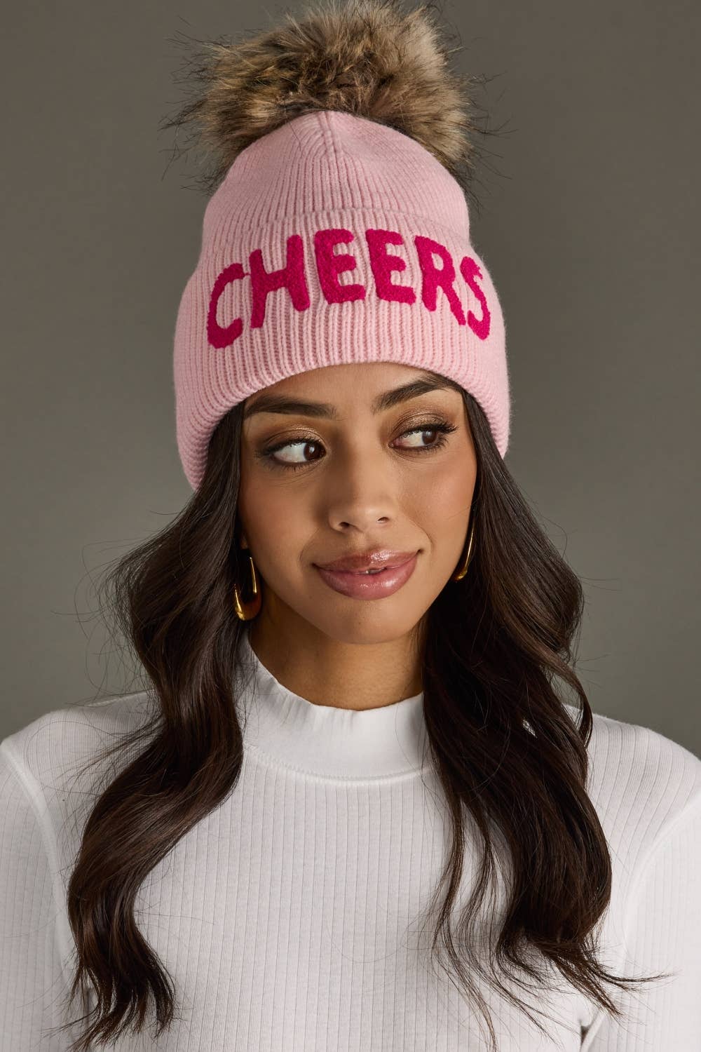 Pink Cheers Knit Pom Hat