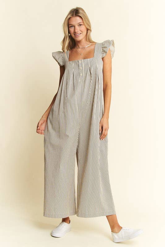 STRIPE SLEEVELESS RUFFLE JUMPSUIT - Baycreek & Co