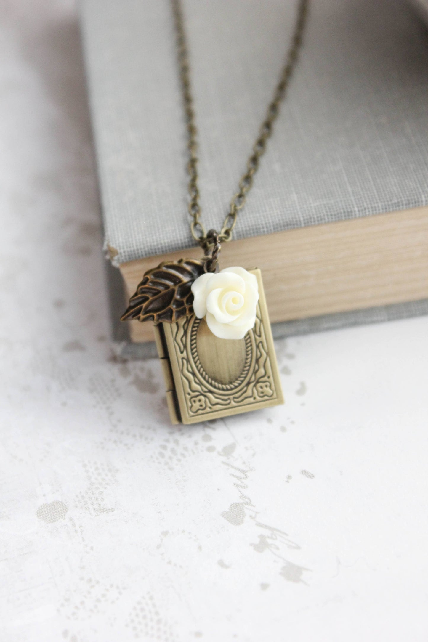 Cream Book Locket Necklace