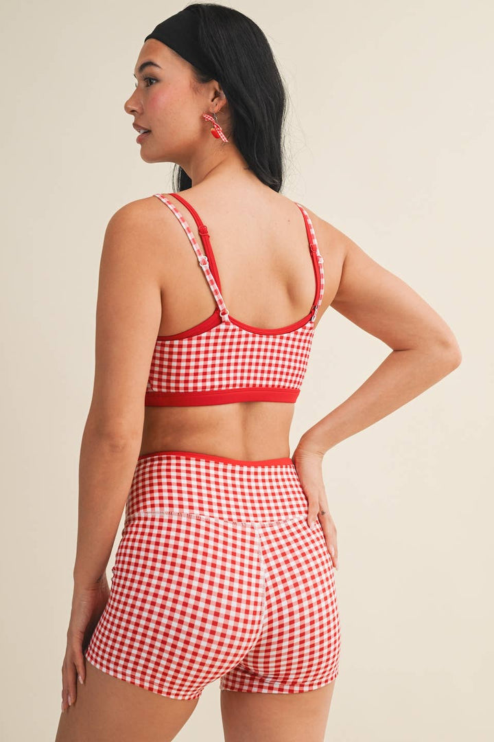 Gingham Print Double Layered Sports Bra - Baycreek & Co