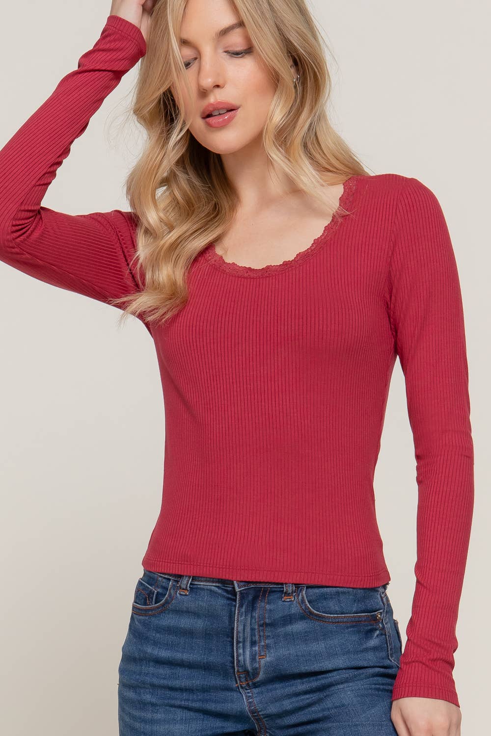 Delaney Wine Lace Long Sleeve