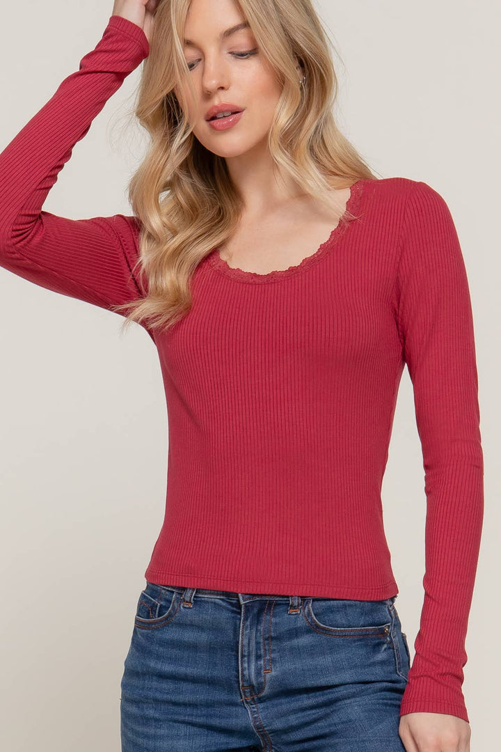 Delaney Wine Lace Long Sleeve