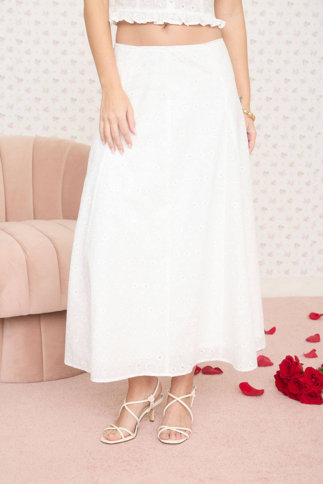 White Cotton Midi Skirt - Baycreek & Co