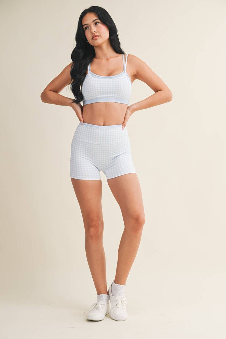 Gingham Print Double Layered Sports Bra - Baycreek & Co