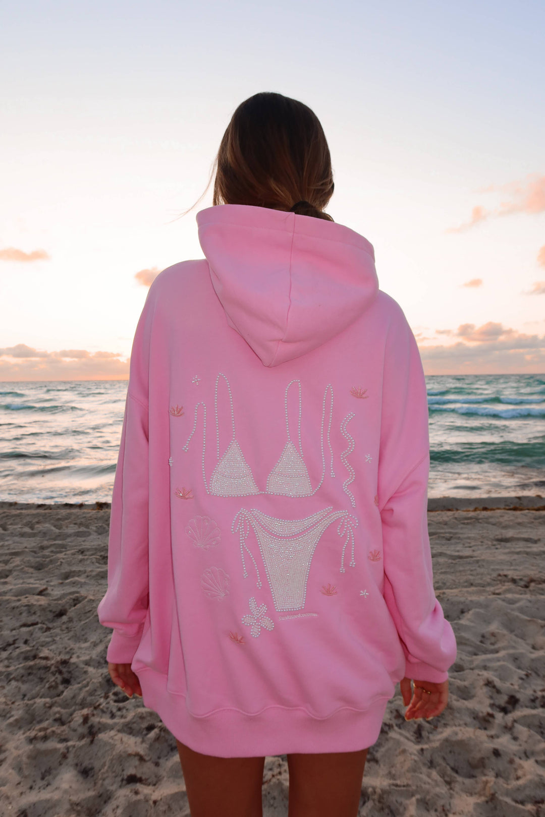 Lottie Pink Bikini Beaded Ocean Hoodie 100% Cotton - Baycreek & Co