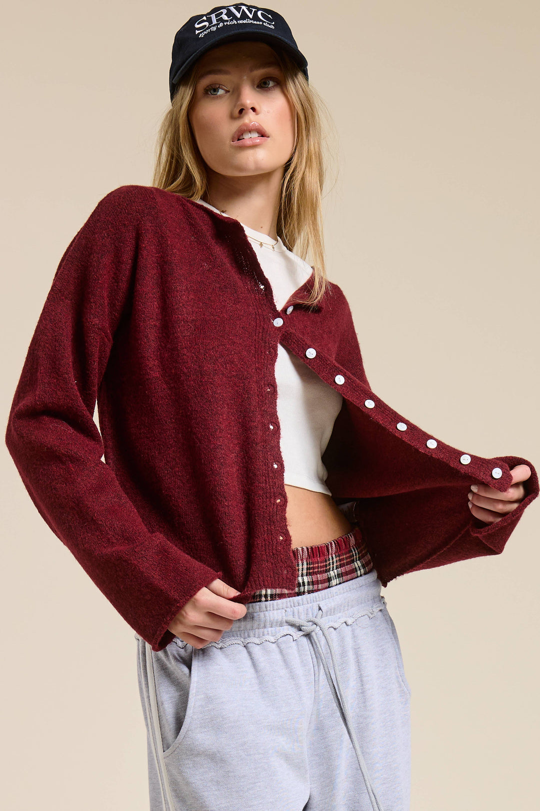 Burgundy Button Cardigan