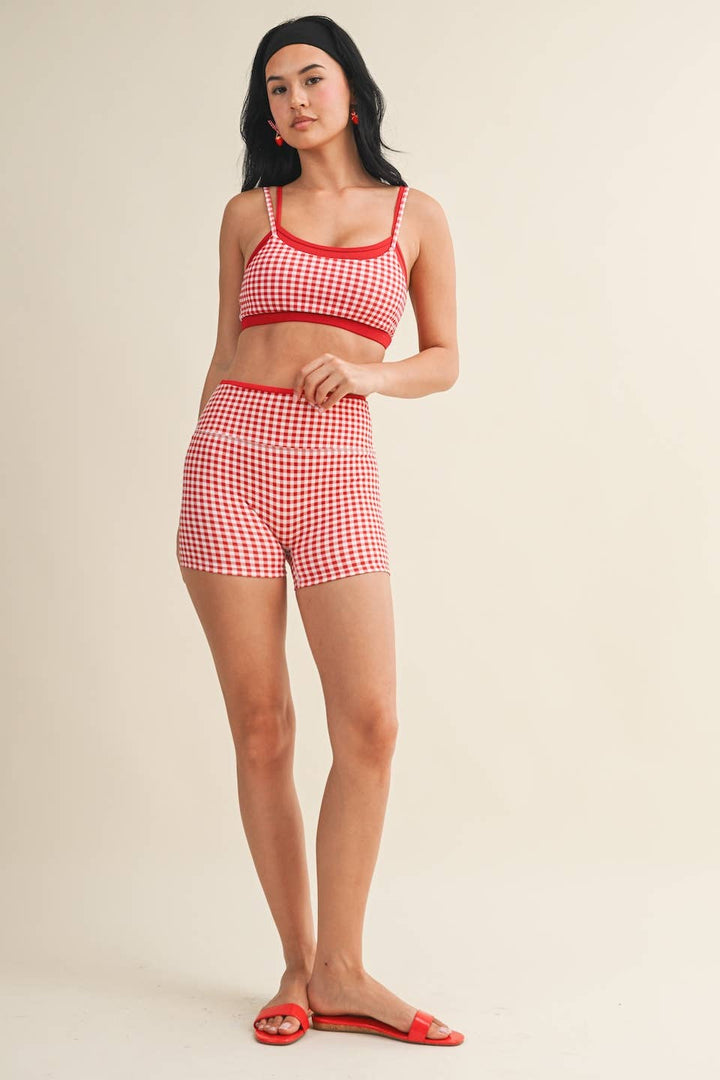 Gingham Print Double Layered Sports Bra - Baycreek & Co