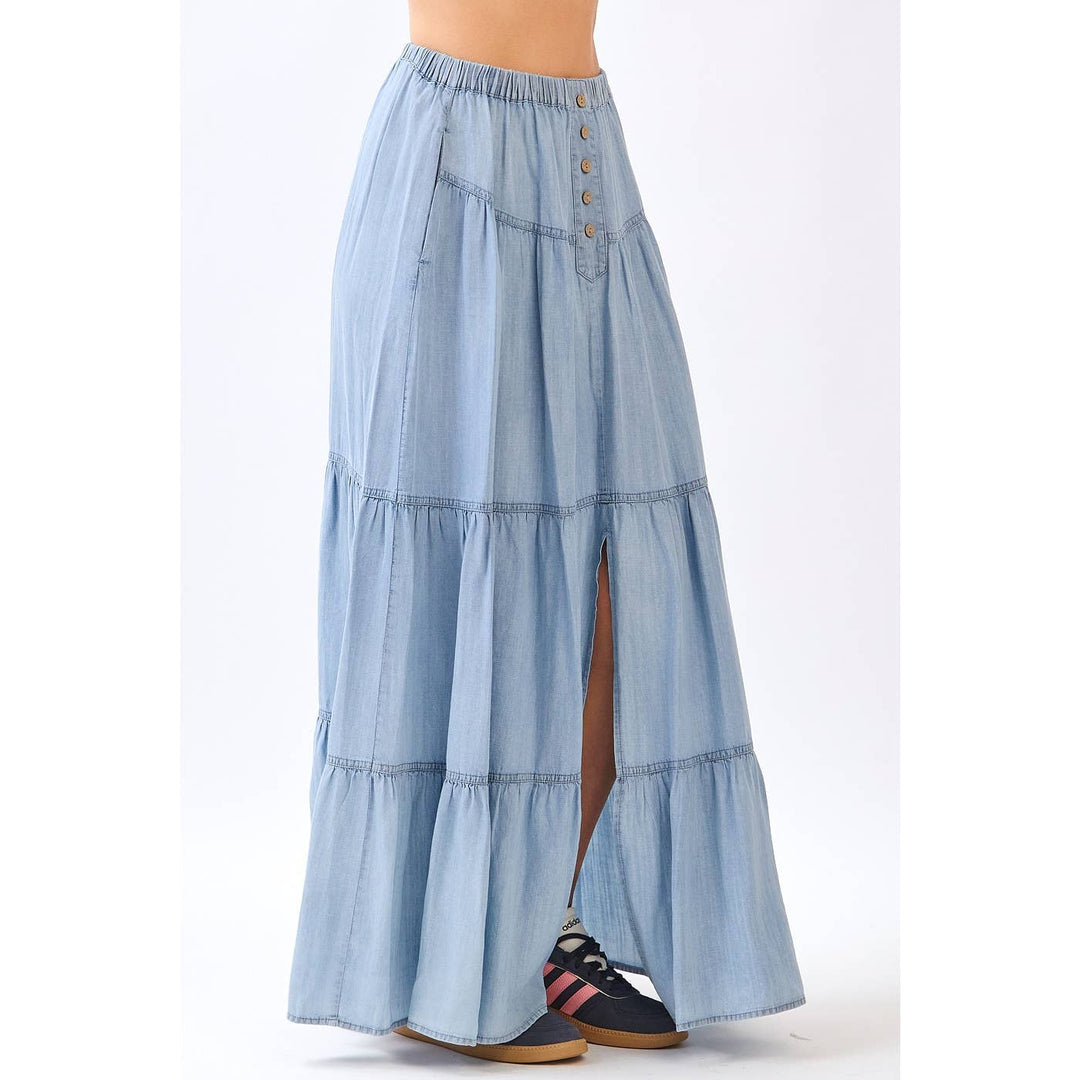 Chambray Front Button Skirt