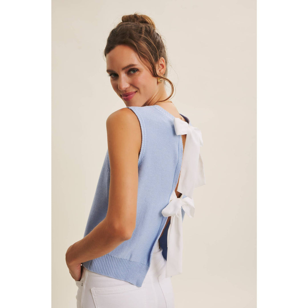 UNEXPECTED TWIST CONTRAST BOW BACK SWEATER TOP - Baycreek & Co