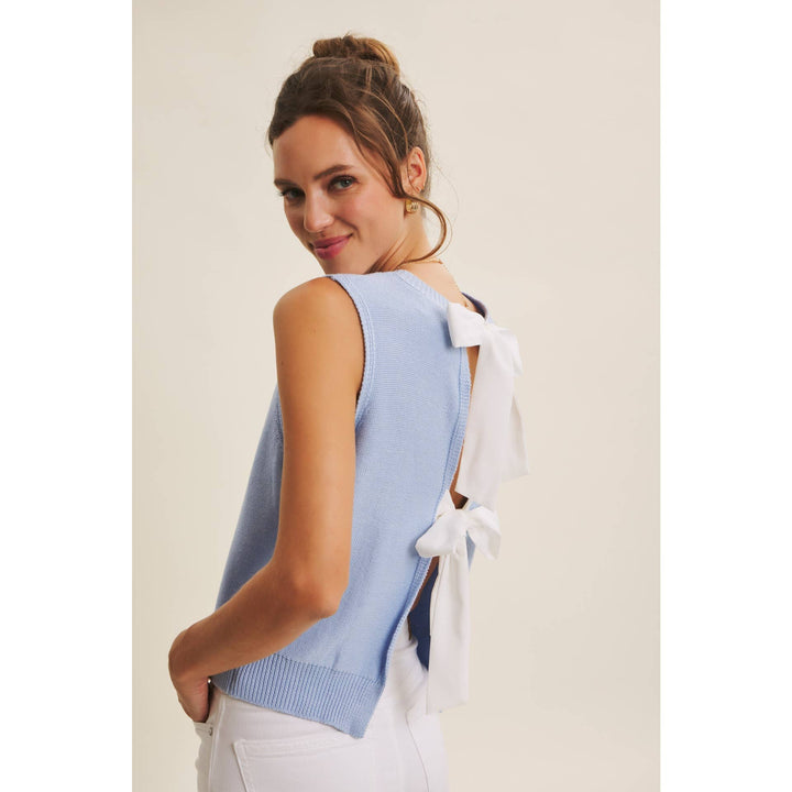 UNEXPECTED TWIST CONTRAST BOW BACK SWEATER TOP - Baycreek & Co