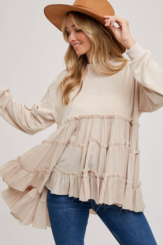 TIERED RUFFLE HEM SWEATSHIRT