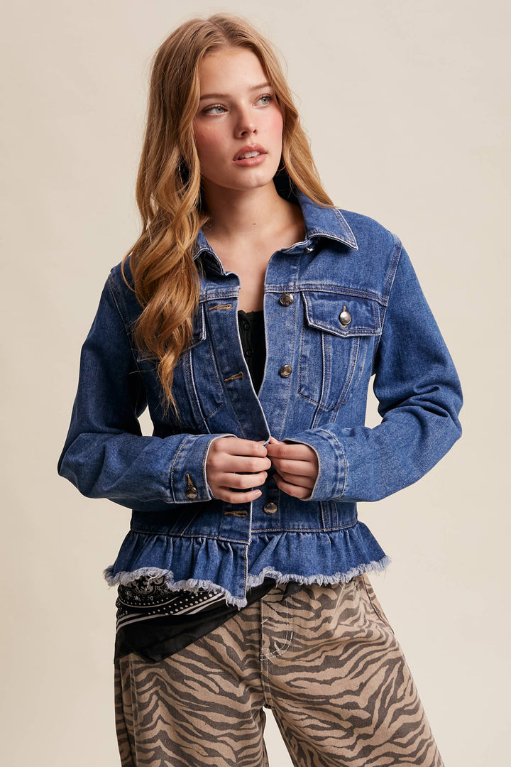 Ruffled Hem Denim Jacket - Baycreek & Co
