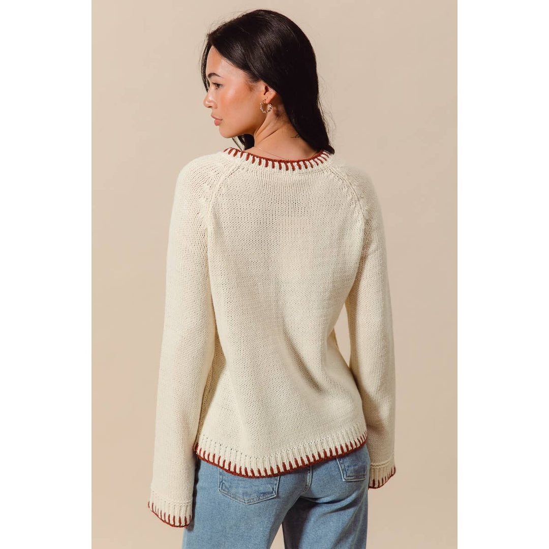 BLESSED THANKSGIVING LETTERING SWEATER TOP: OATMEAL/BRICK / M - Baycreek & Co