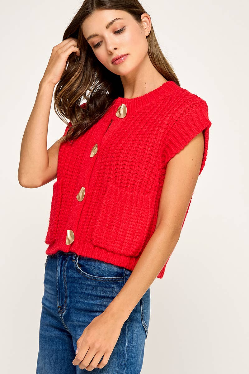 Scarlet Knit Button Vest