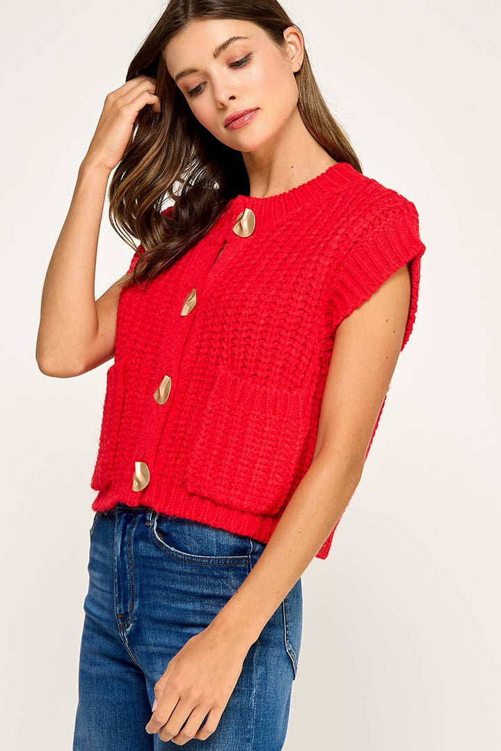 Scarlet Knit Button Vest