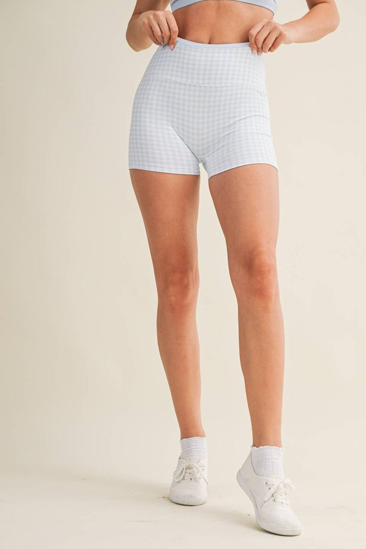 Gingham Print Contrast Binding Biker Shorts - Baycreek & Co