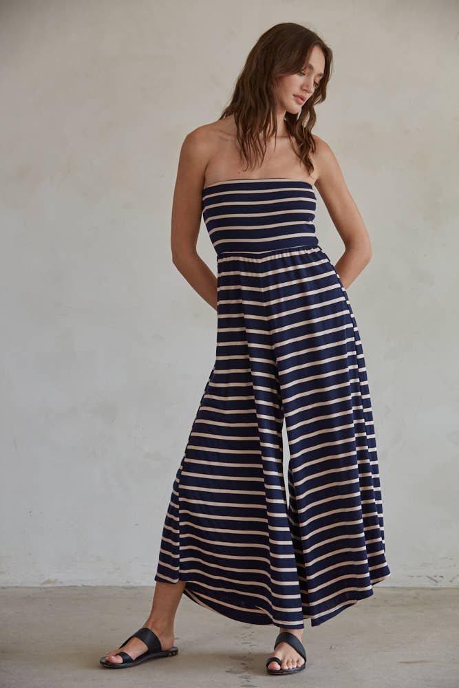 Remington Striped Tube Strapless Wide Leg Jumpsuit
