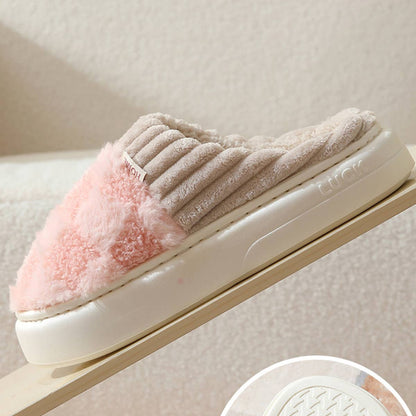 CHECKERED FUZZY WARMIES SLIPPERS- Pink