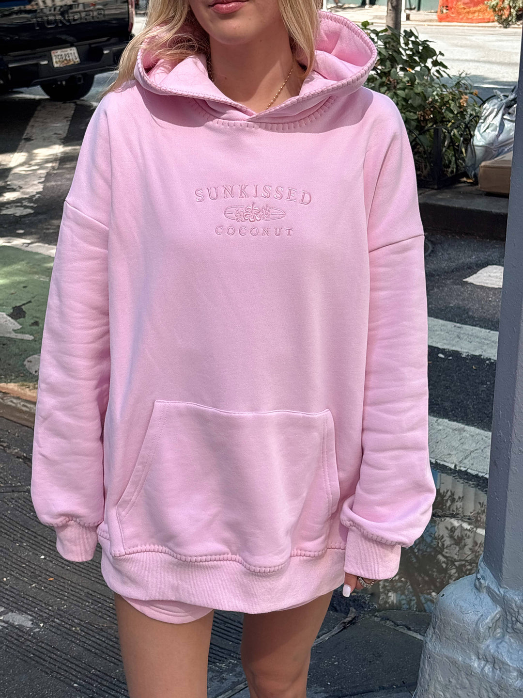 Light Pastel Magenta Stitched Sunkissedcoconut Logo Hoodie 100% Cotton - Baycreek & Co