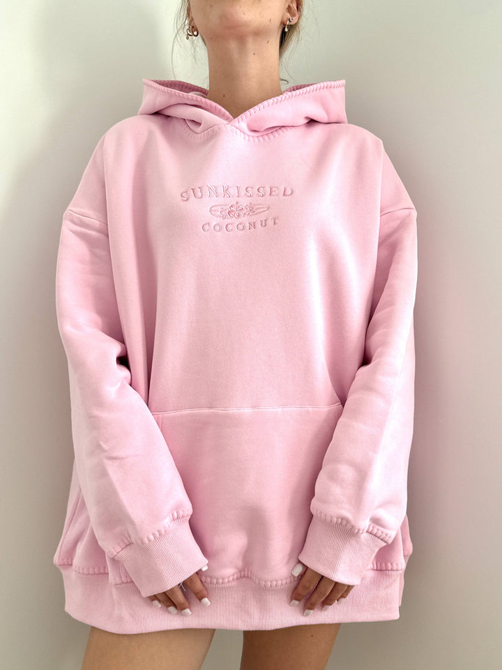 Light Pastel Magenta Stitched Sunkissedcoconut Logo Hoodie 100% Cotton - Baycreek & Co