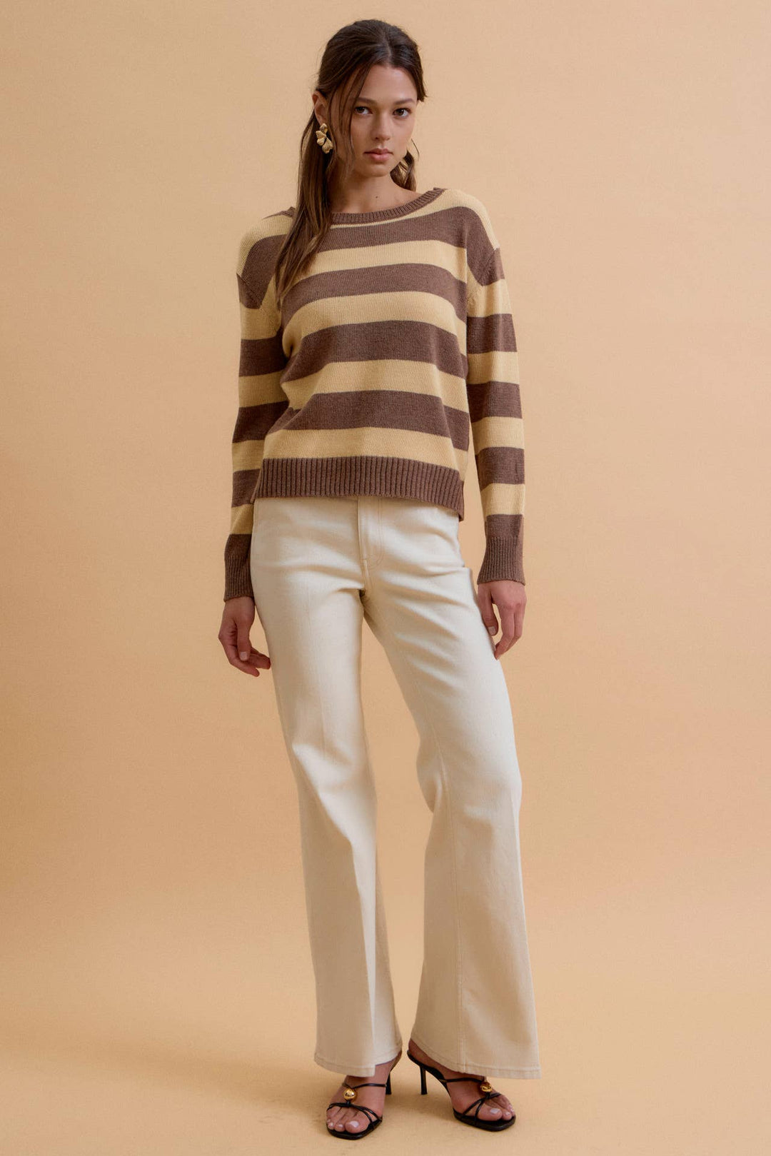 ANGORA BLEND RELAXED FIT WIDE STRIPED SWEATER: MOCHA / L - Baycreek & Co