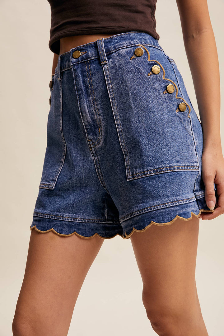 Scallop Button-Side Stretch Denim Shorts LP0277 - Baycreek & Co