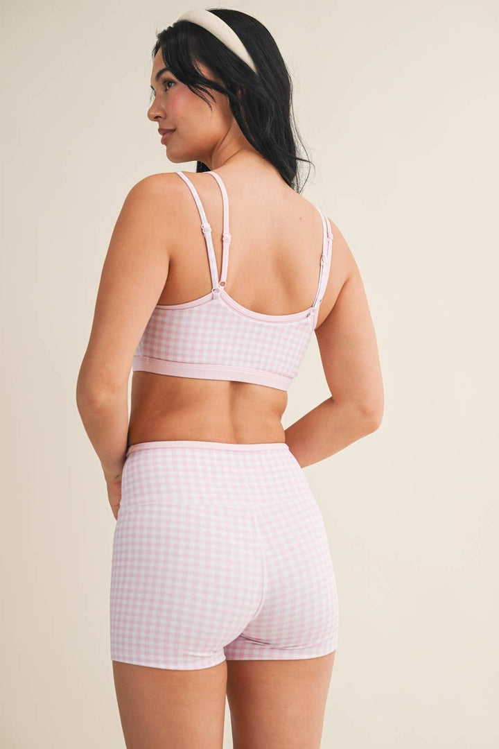 Gingham Print Double Layered Sports Bra - Baycreek & Co
