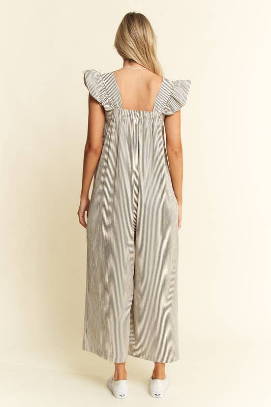 STRIPE SLEEVELESS RUFFLE JUMPSUIT - Baycreek & Co