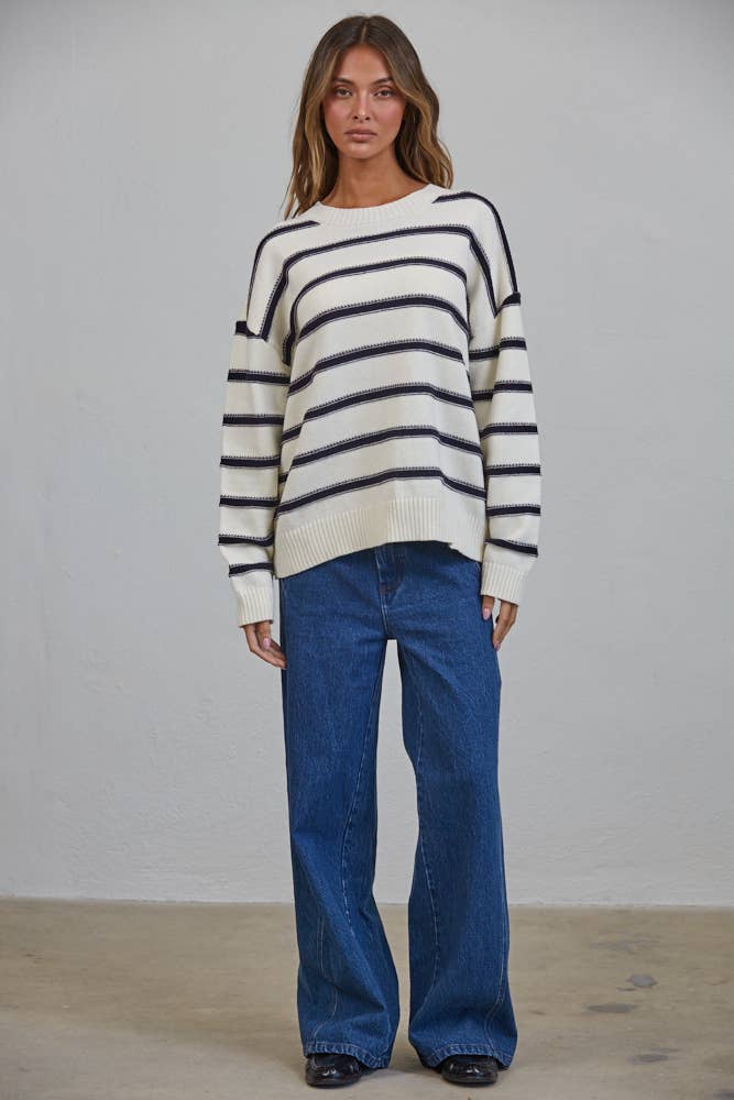 NSW3499 Nautical Stitch Stripe Oversized Sweater - Baycreek & Co
