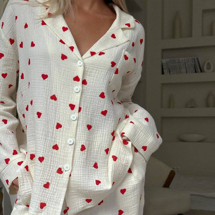 Heart Print Lounge Button Up Pajamas Set DP25F878 - Baycreek & Co