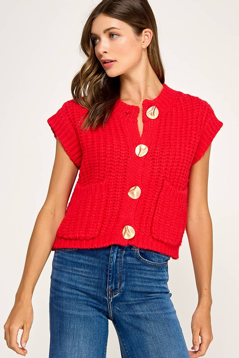 Scarlet Knit Button Vest