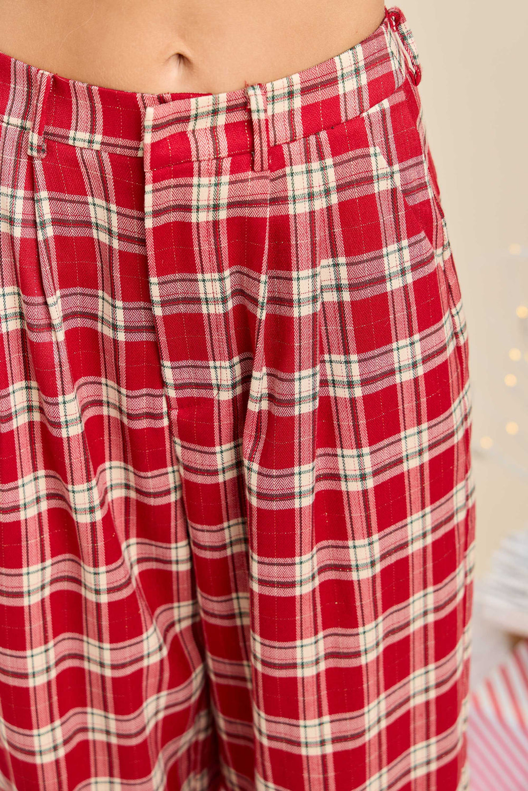 Red Plaid Wide Leg Pants