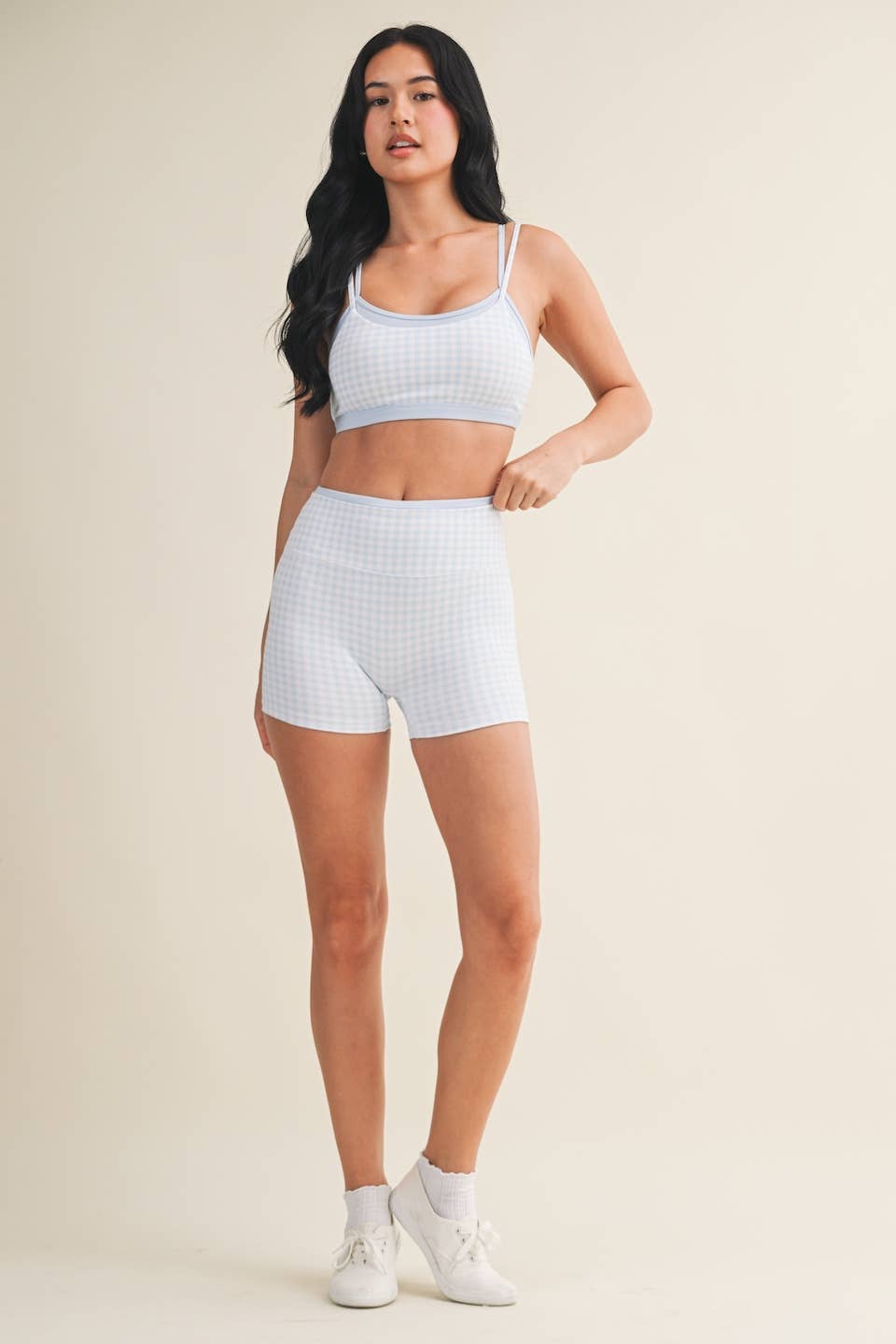 Gingham Print Double Layered Sports Bra - Baycreek & Co