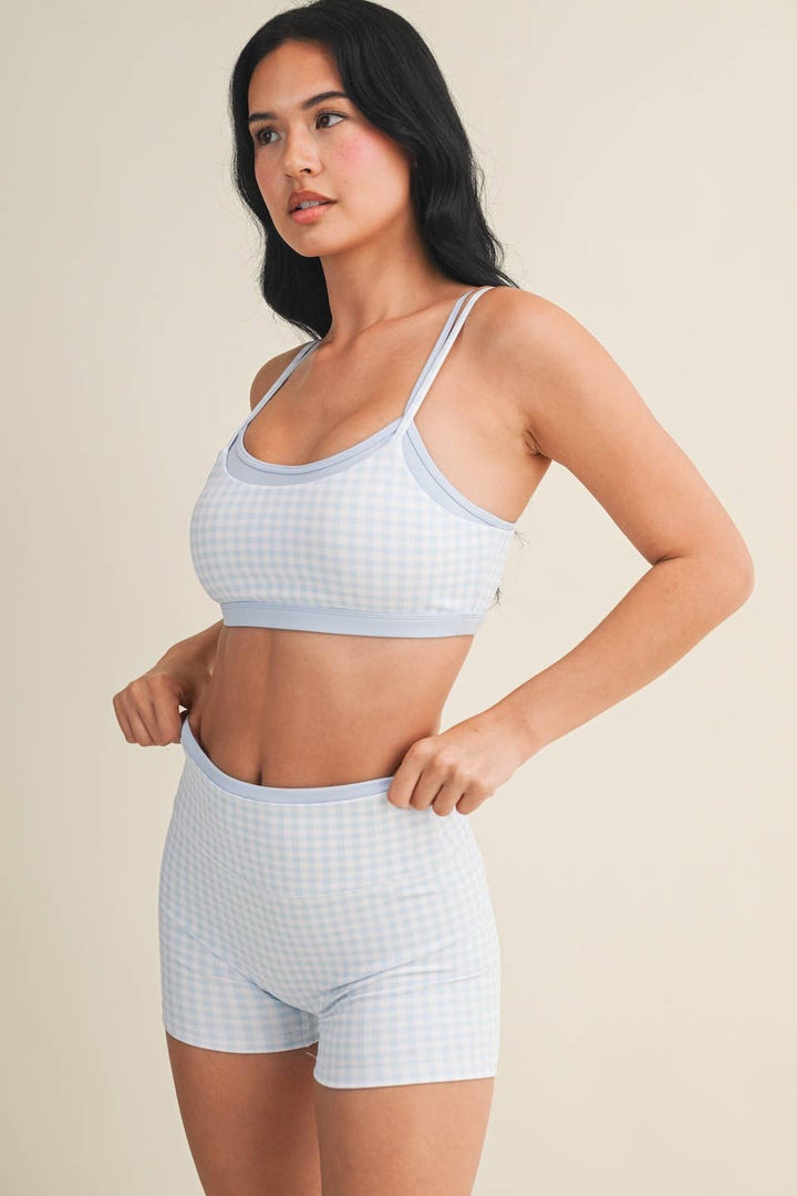 Gingham Print Double Layered Sports Bra - Baycreek & Co