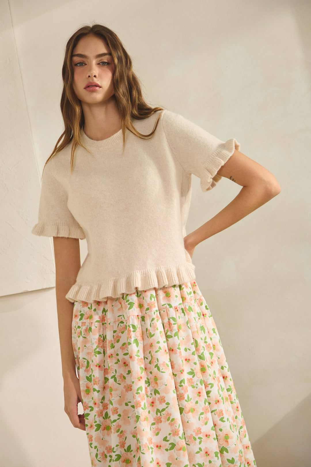 Ruffle Hem Knit Top