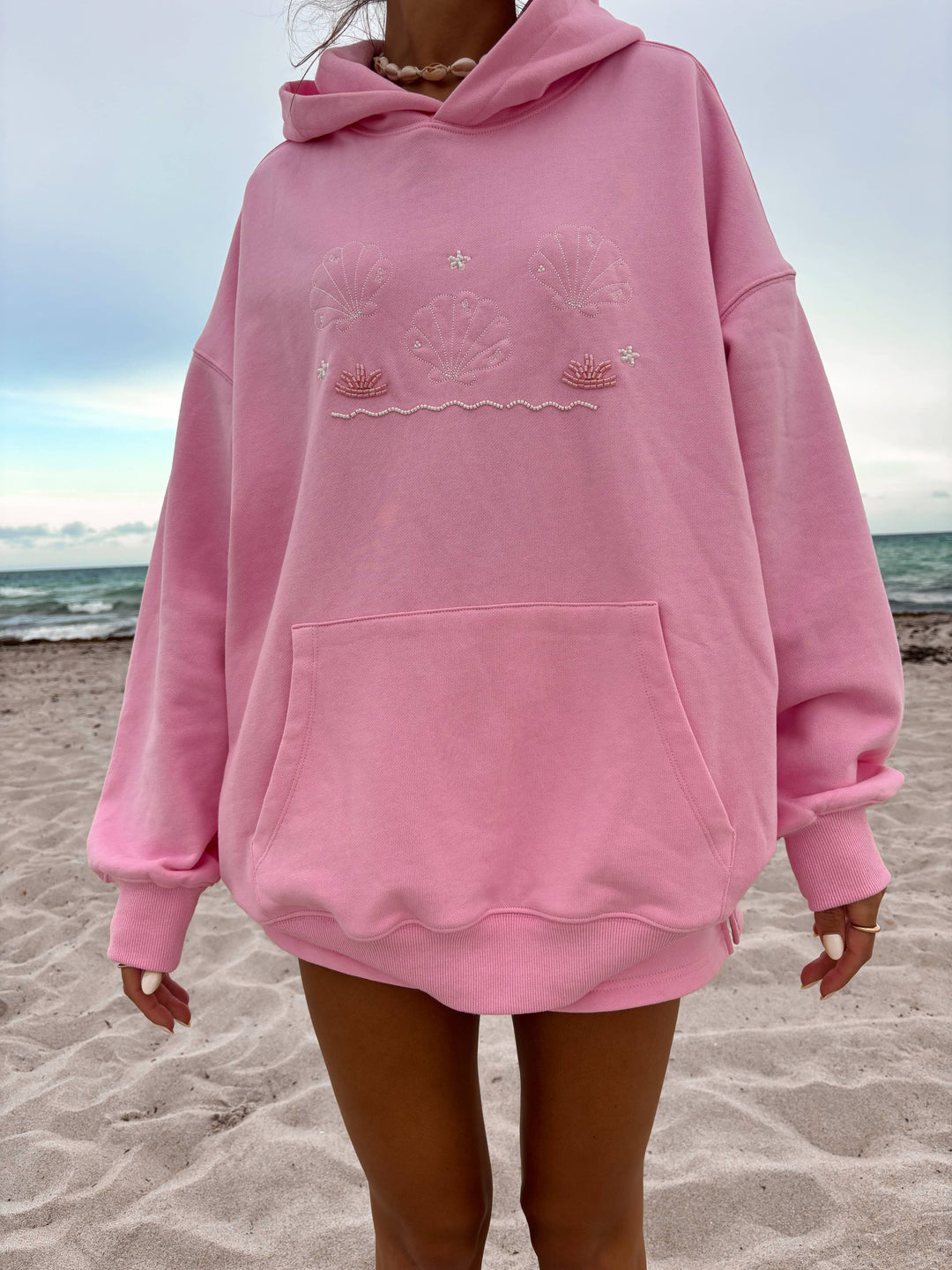 Lottie Pink Bikini Beaded Ocean Hoodie 100% Cotton - Baycreek & Co
