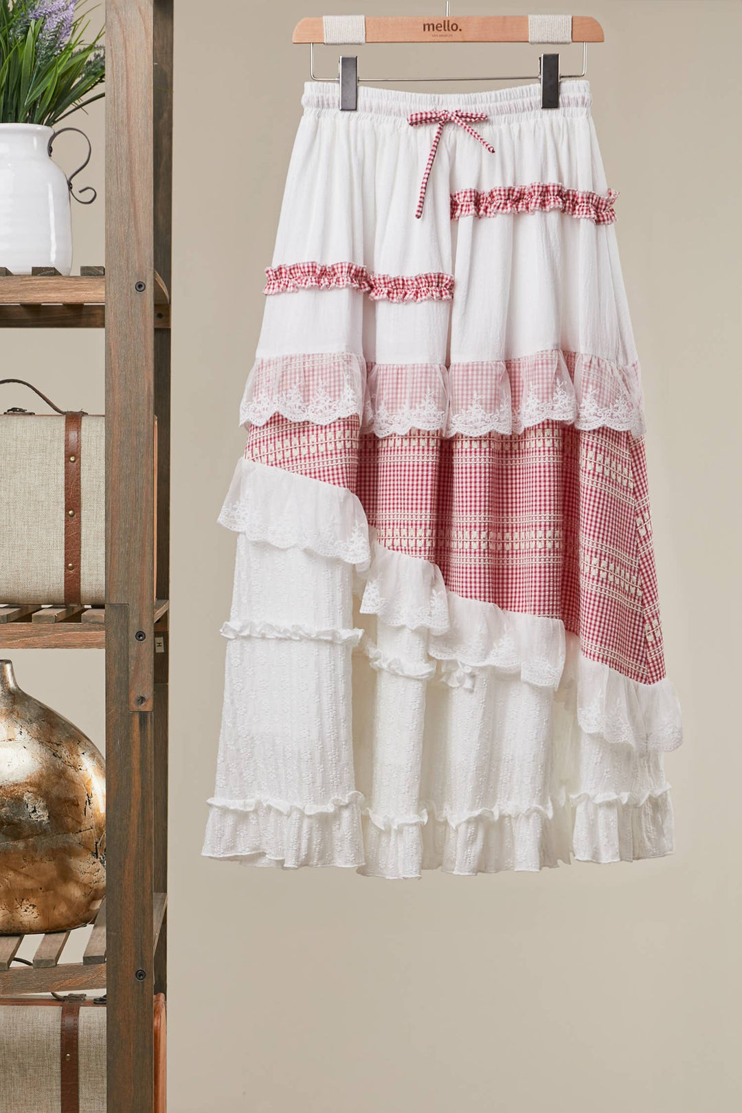 Gingham Lace Ruffle Skirt - Baycreek & Co