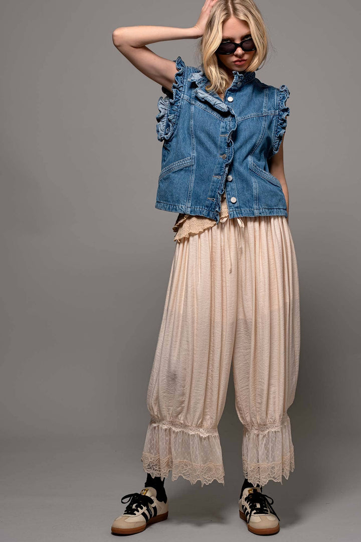 Lace-Trimmed Cropped Bloomer Pants - Baycreek & Co