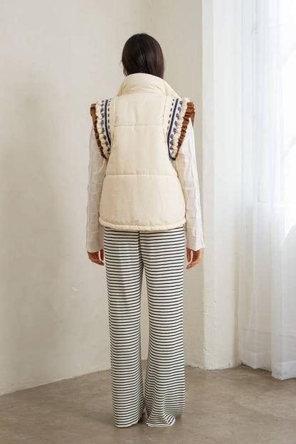 Elegant Embroidered Puffer Vest